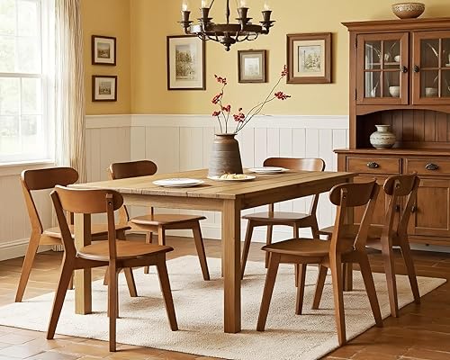 Miniatura 6 de HNY Juego de 4 sillas de comedor de madera maciza estilo granja, sillas de comedor modernas de mediados de siglo con respaldo curvado abierto,