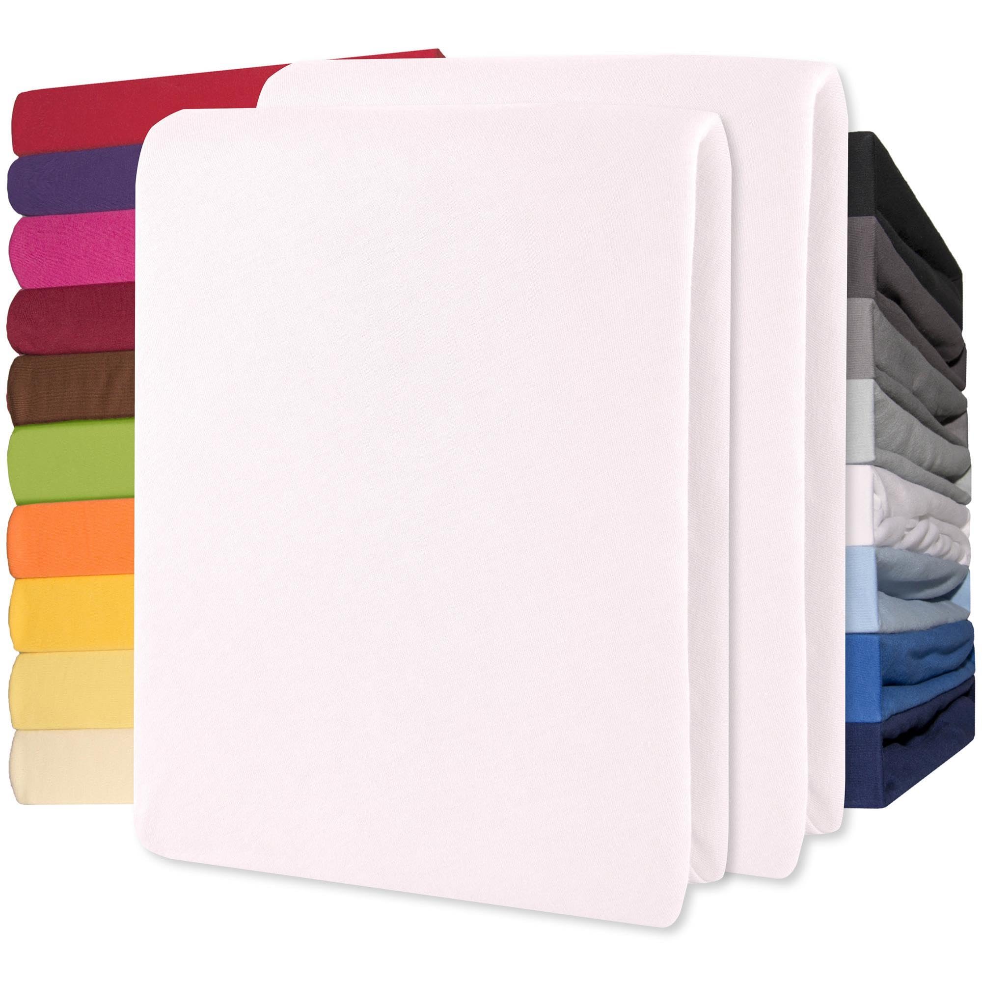 CelinaTex Jersey Topper Spannbettlaken Lucina Doppelpack 180x200-200x200cm Schnee weiß 100% Baumwolle gekämmt bis 12cm Matratzenhöhe Spannbettbezug, Leintuch, Bettlaken, elastisch, Strech, Oeko-Tex