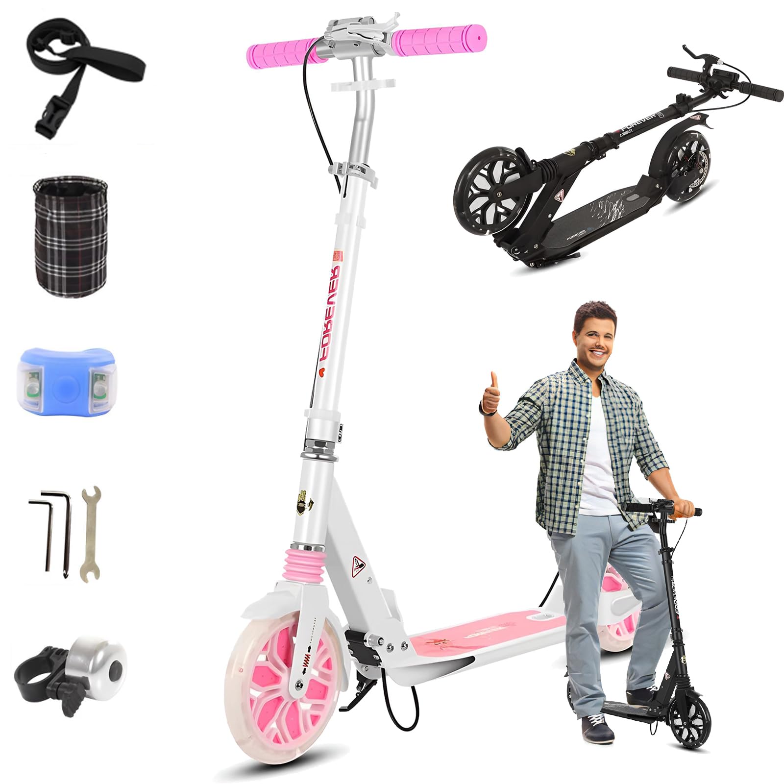 Trottinette pour Adultes et Adolescents et pour Les Jeunes de - Trottinette Adulte Pliable légère avec Grandes Roues Construction Durable Pliage Rapide Guidon Ajustable Roues à 20 cm Amortisseu