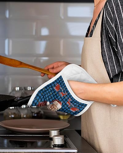 Miniatura 5 de Juego de 2 soportes para ollas de Navidad de Papá Noel para cocina, antideslizantes y aislantes de calor, juego de agarraderas de tela de toalla con