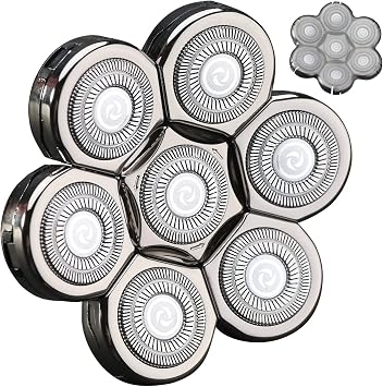 7 Blades Head Shaver Replacement Heads Electric Shaver Universal Replacement Blade Head Electric Razor for Men (7D Silvery)