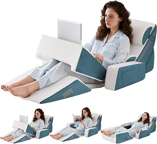 Juego de 9 almohadas de cuña para recuperación después de la cirugía, almohada de cuello de espuma viscoelástica ajustable, almohada de espuma para