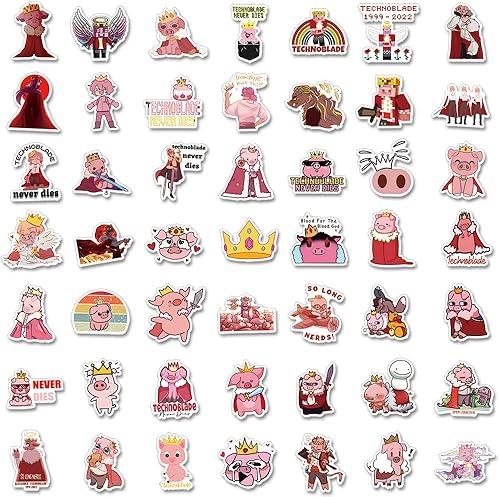 Miniatura 3 de 100 calcomanías de vinilo de dibujos animados de Technoblades Game Pink Pig para niños, niñas, adolescentes, adultos, para botellas de agua, laptop,