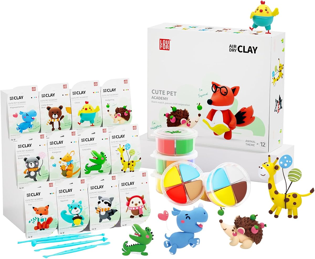 LOUFOR Air Dry Clay Kit -12 Animals Modeling Clay for Kids Arts and Crafts