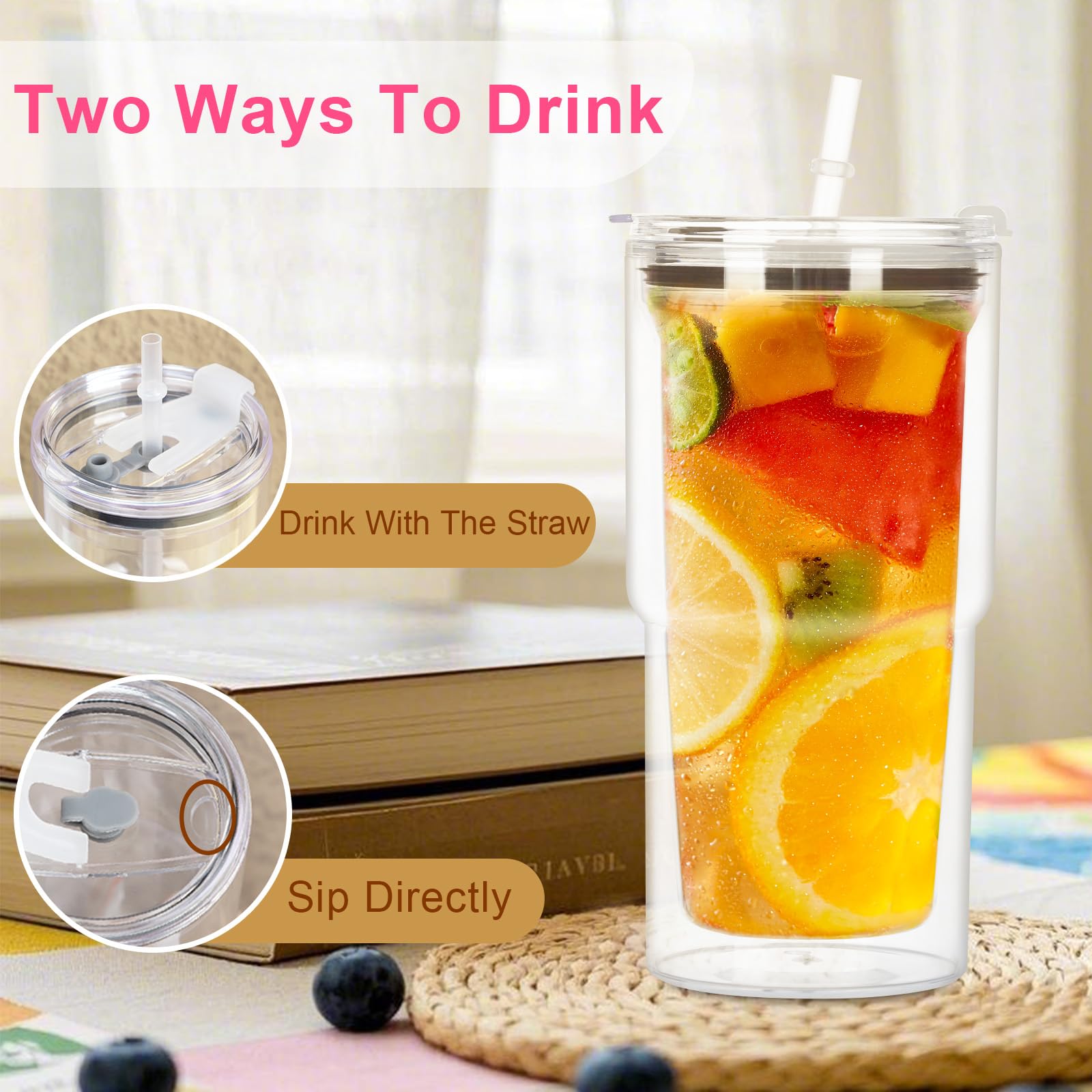 Amazon.com | Maucircol 18 Oz Acrylic Clear Coffee Cup, 6 Pack Double Wall  Clear Tumbler Mug, Wide Mouth Drinking Cup: Tumblers & Water Glasses