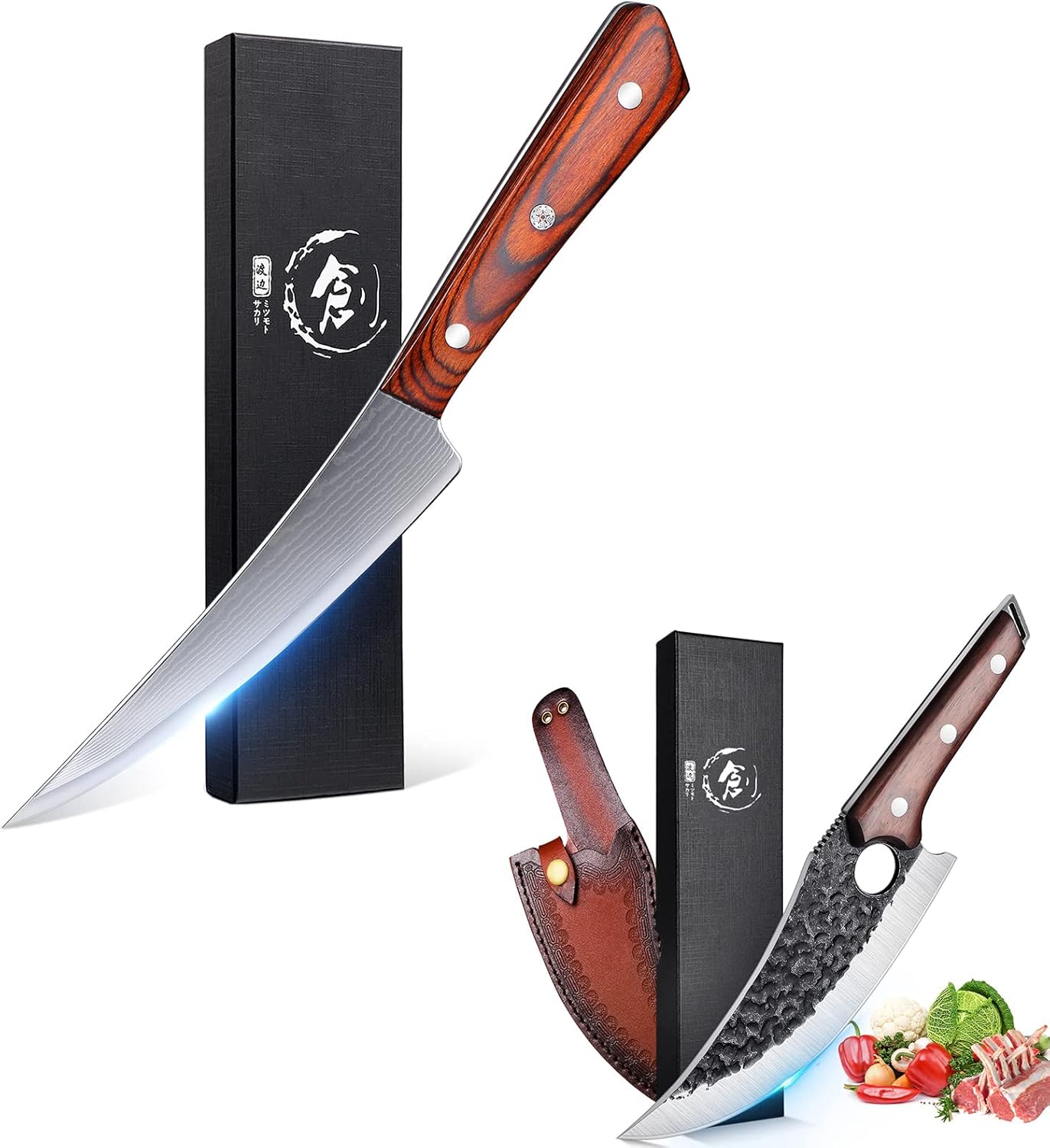 TOMBRO Boning Knife for Meat Cutting 5.5-Inch Curved Boning Knife Damascus Kitchen Knife Huusk Knife Forged Viking Knives Sharp Boning knife, Handmade Caveman Knife