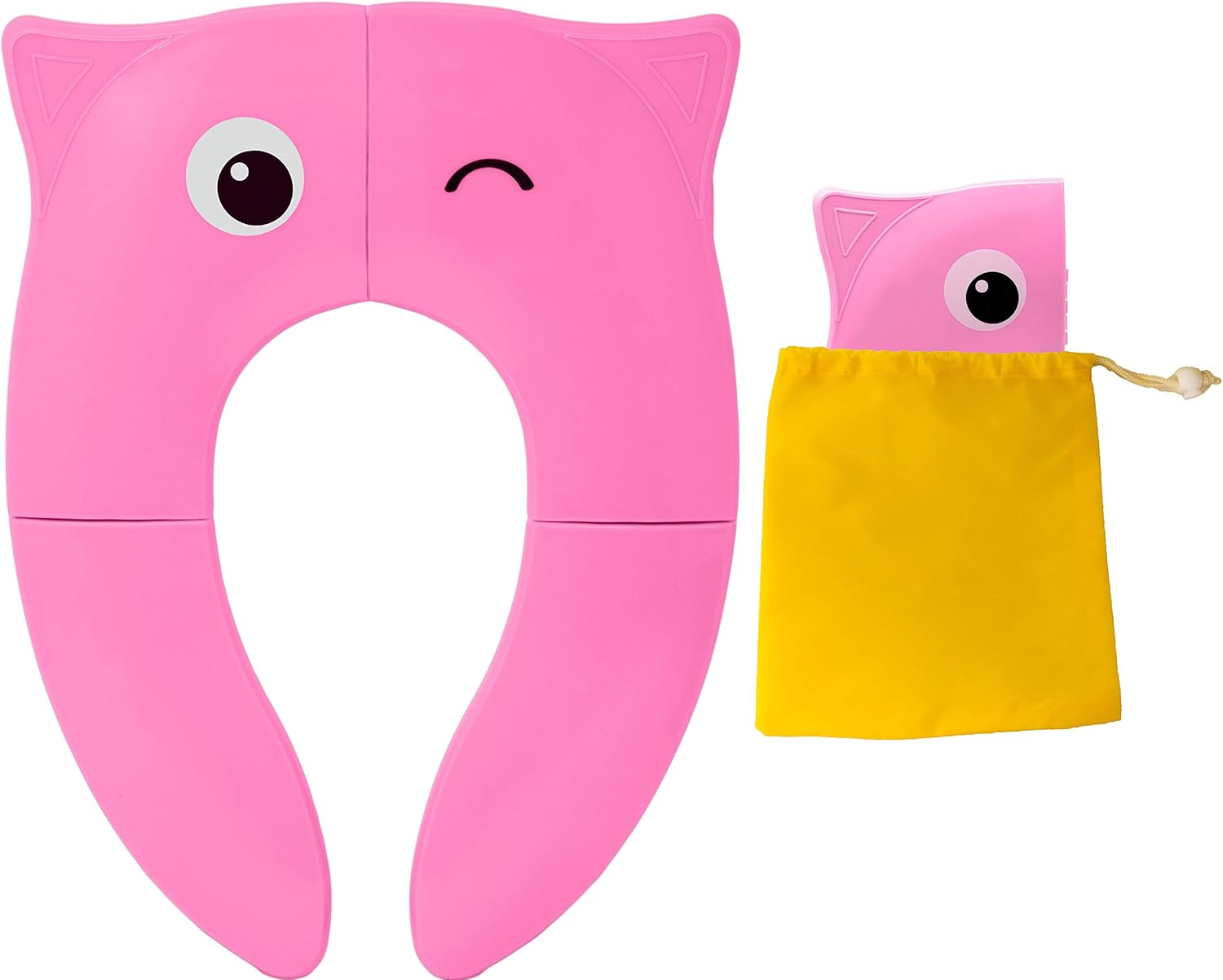 Toilet Potty Training Seat Cover, Travel Toilet Seat, Folding Non Slip Silicone Pads, Travel Portable Reusable Kids Toddlers Boys Girls, Carry Bag (Pink)