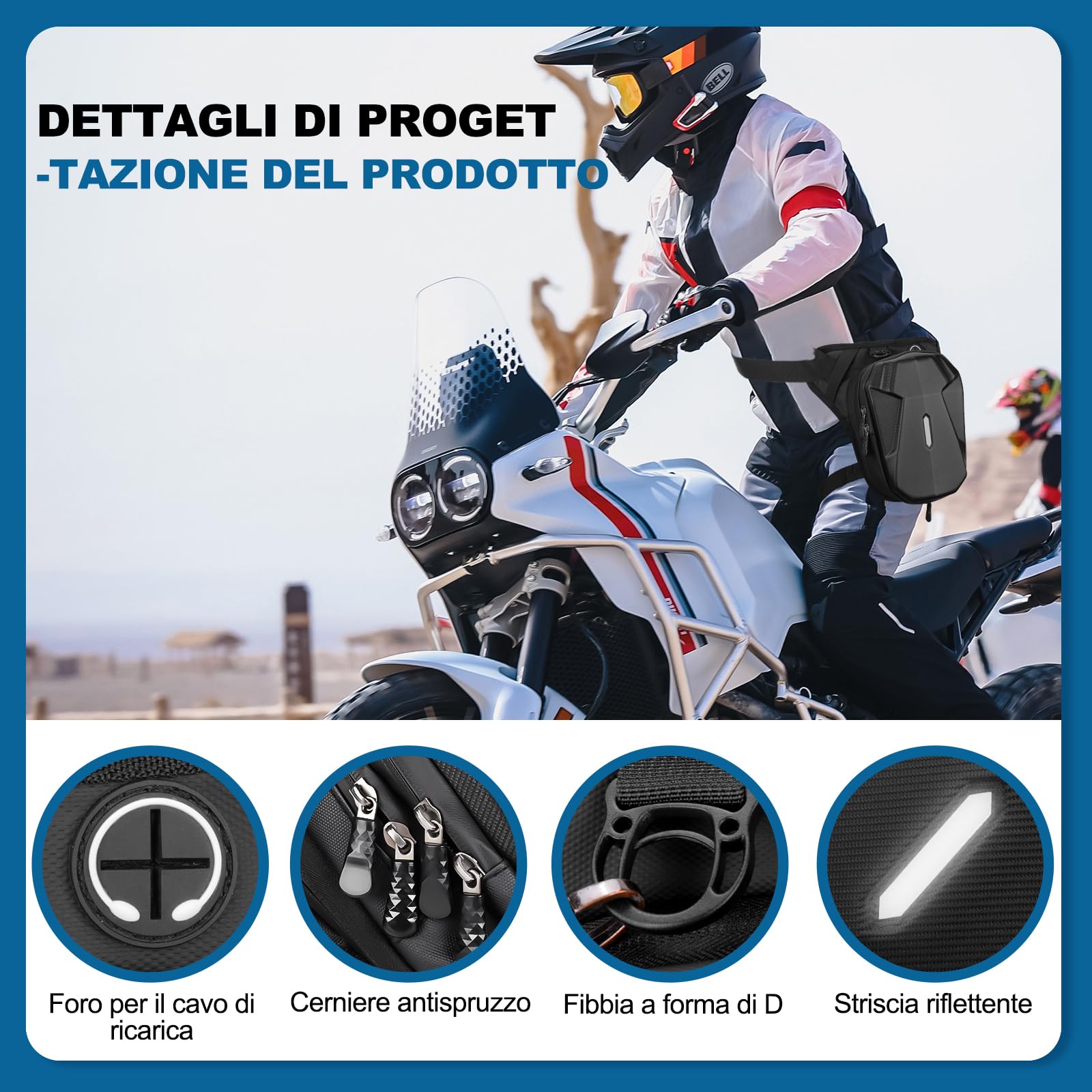 ISEYOU Marsupio da Gamba per Moto, Borsa Gamba Moto per Uomo & Donna in EVA con Multitasche Borsello Multifunzione per Escursionismo, Campeggio, Arrampicata, Ciclismo, Pesca, Corsa