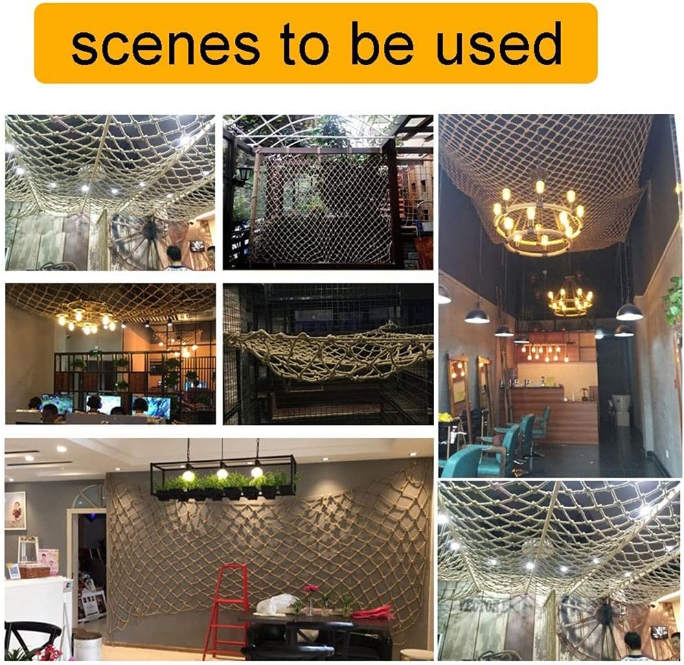 Hemp Rope Net Home Retro Decoration Plant Climbing Outdoor Expansion Climbing Plant Safety Net Rope Mesh Specification 8mm Rope 12cm Hole(1x9m)