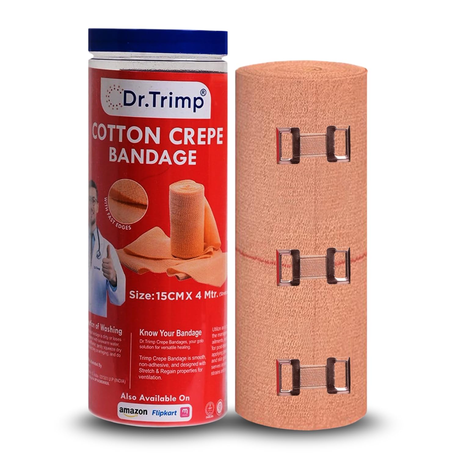 Cotton Crepe Bandage 15cm X 4mtr with Flexible 3 Clips | Pain Relief Garam Patti for Injury & Muscle Compression | Ideal for Hand, Leg, Wrist, Knee, Ankle, Thigh | Pack of 1