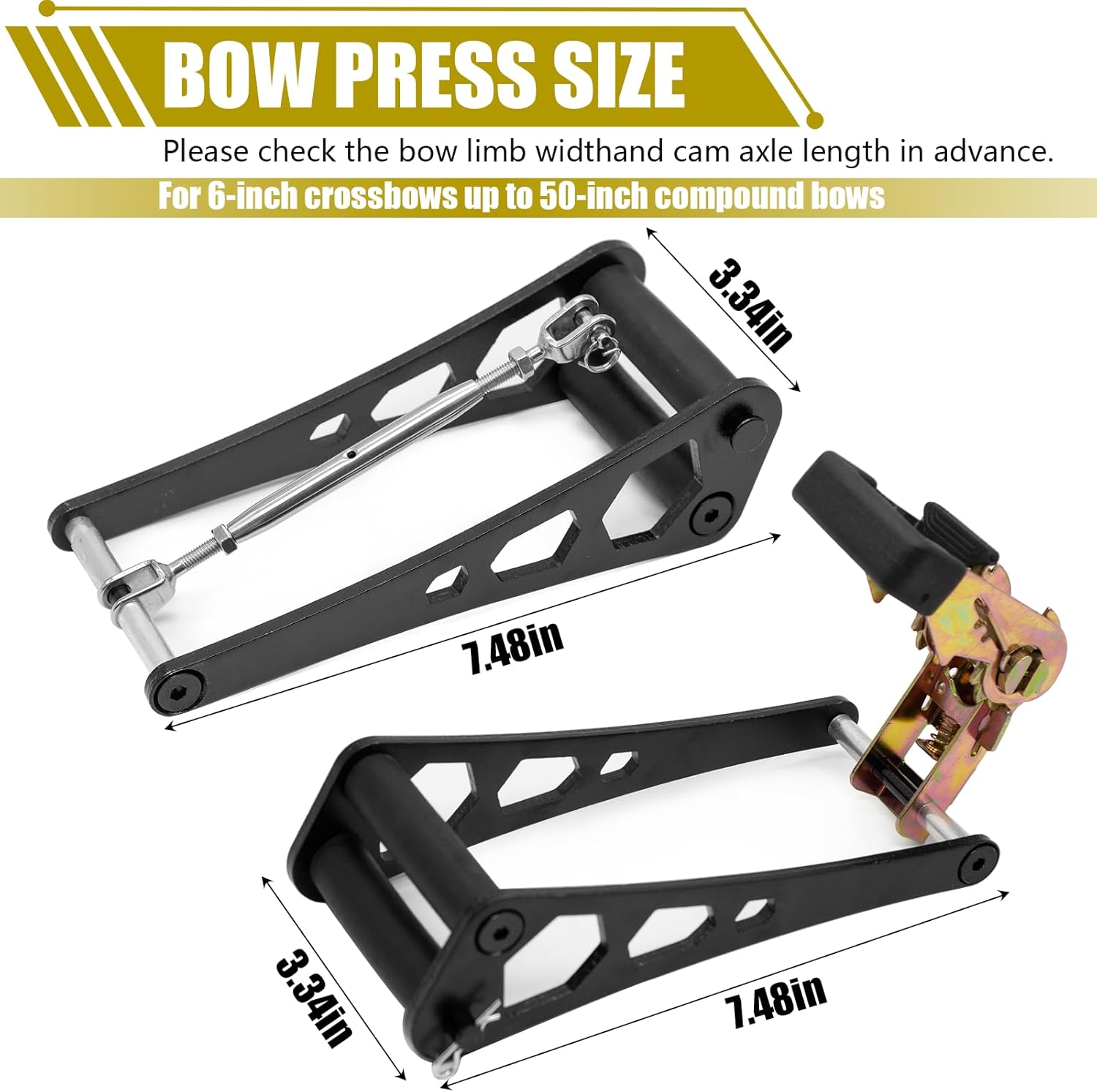 Bow Press, Archery Compound Bow Press, Aluminum Alloy Handheld, Universal Ratchet Type Fine Tuning Tool, 51.2” Strap for Compound Bow & Crossbow
