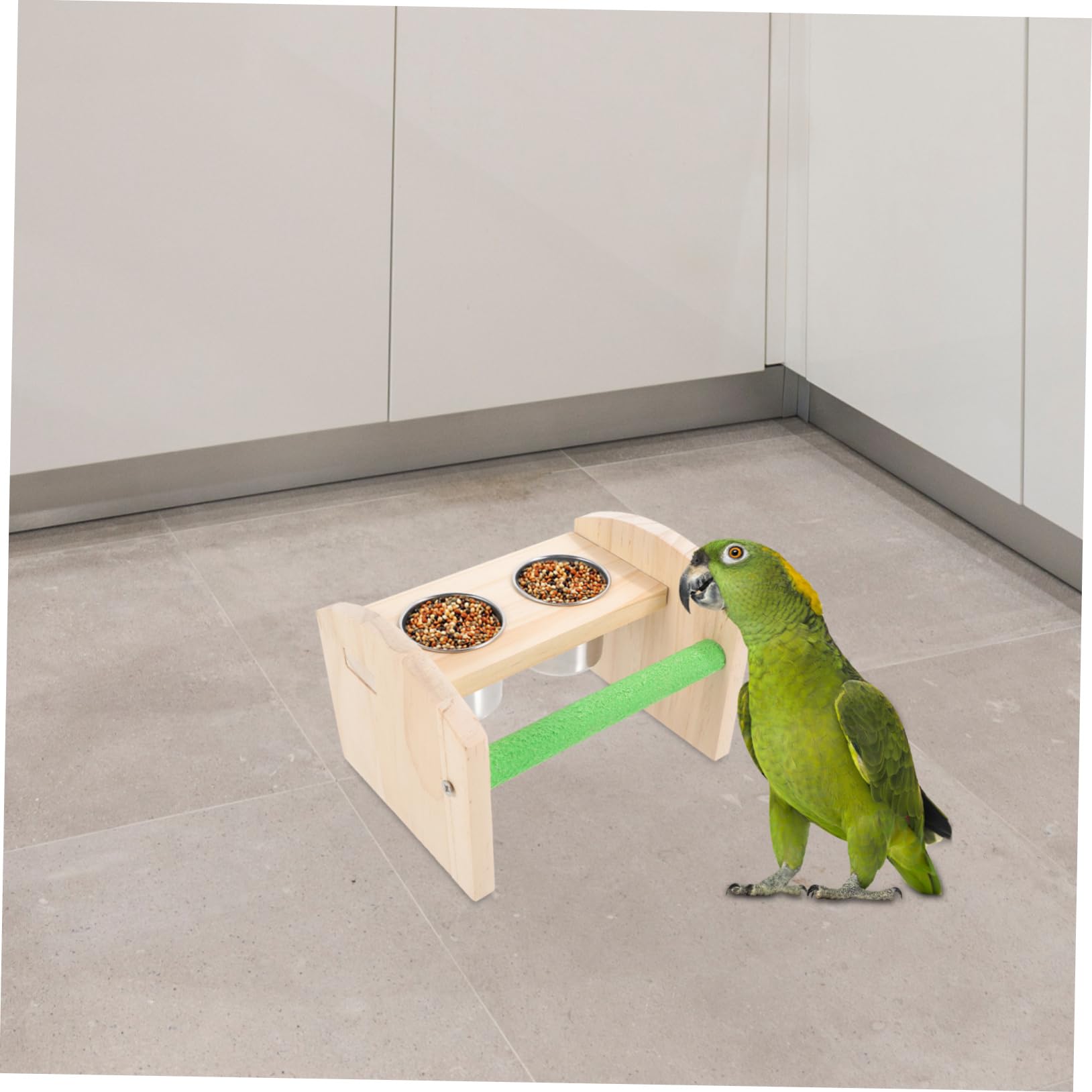 Posatoio Ciotola Pappagalli Posatoio Per Uccelli Con Ciotola - In Legno Naturale, Per Gabbie Pappagalli, Conuri, 17cm Ciotola Gabbia Uccelli