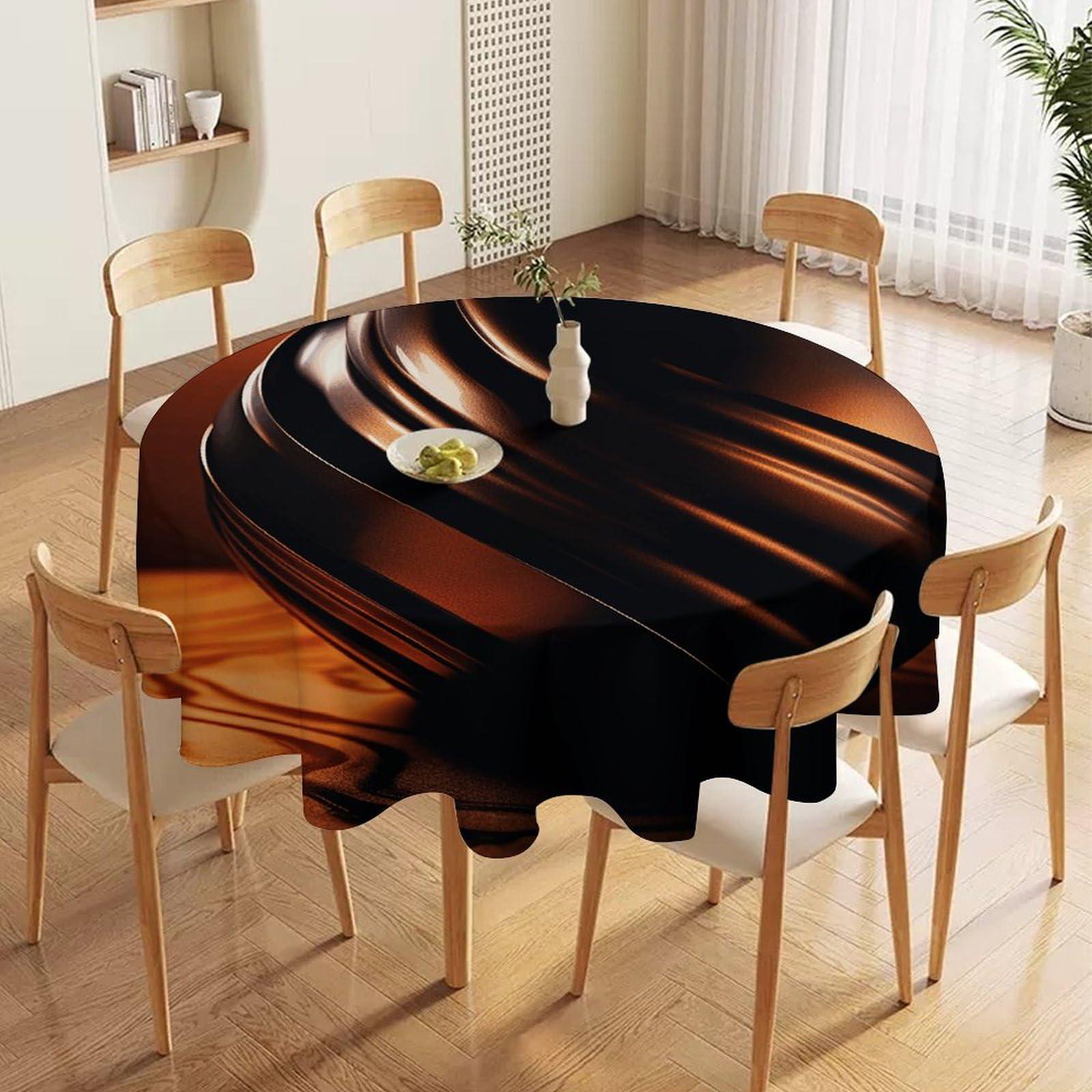 Nappe ronde noire en tissu imperméable et lavable de 178 cm pour table de cuisine