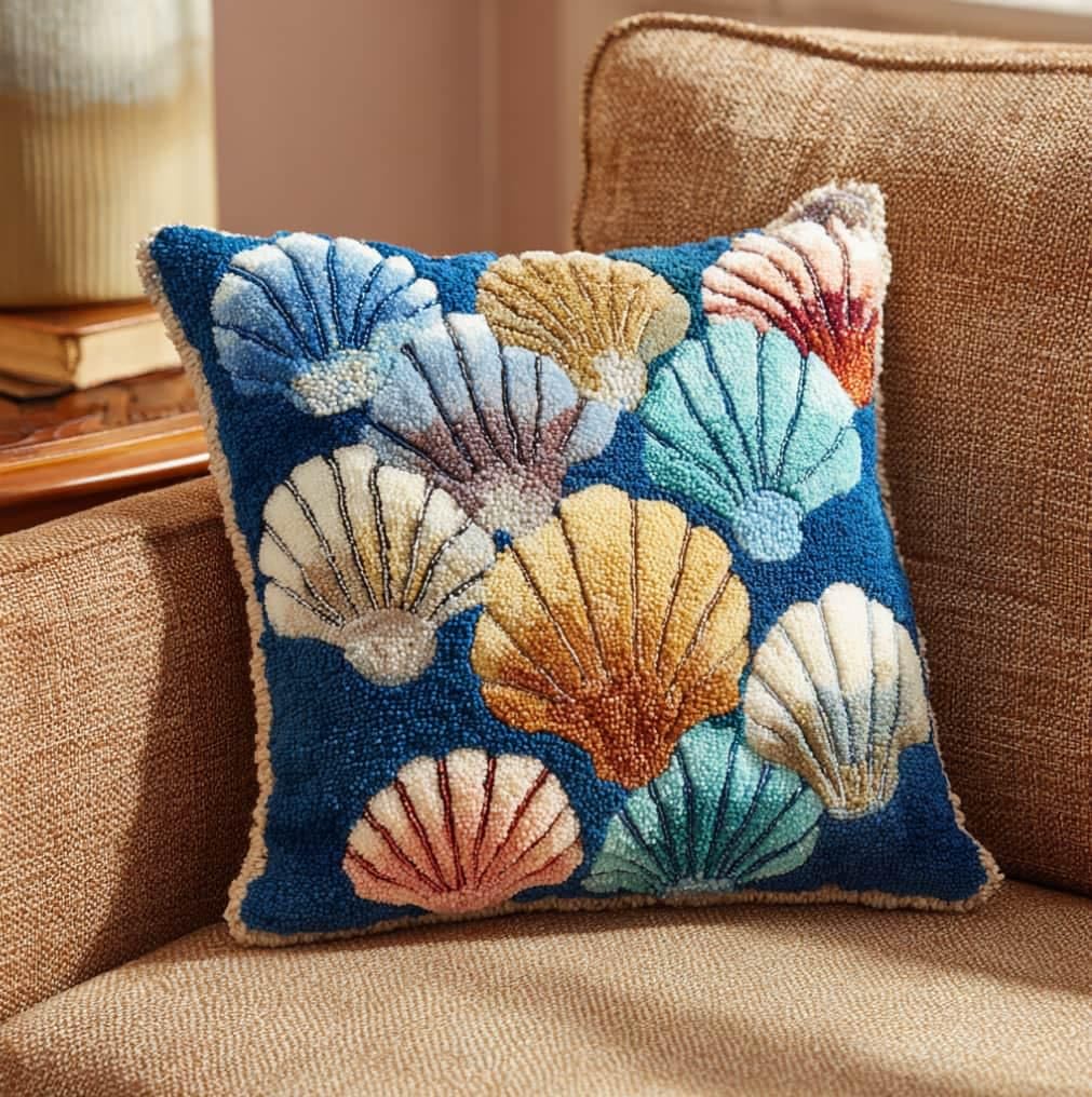 Taxpy Latch Hook Cushion Kits Seashell 17X17 Inch