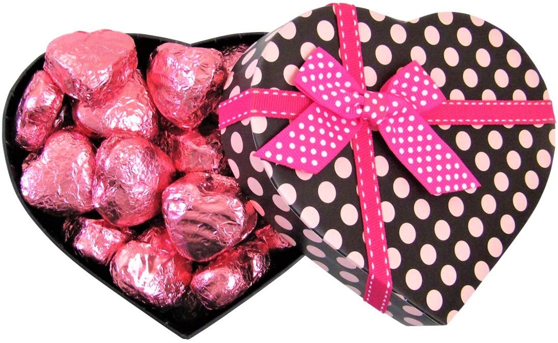Valentines Chocolate Raspberry Cremes Hearts Pokodots Gift Box by It's Delish – Valentines Day Gift - Pink Foil Wrapped - Anniversary Fathers Mothers Day Family Parties & Events - Non-Dairy, Kosher
