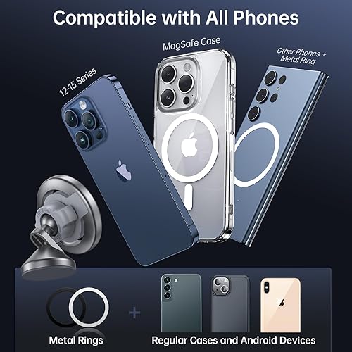 Miniatura 8 de SYNCWIRE Soporte magnético para teléfono MagSafe para automóvil, soporte magnético de Kevlar para el tablero del automóvil, rotación de 360°,