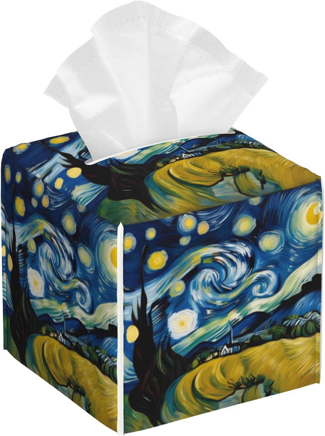 Tissue Box Cover Square,Vintage Floral and Blue Bird Tissue Box Holder Waterproof Leather Facial Paper Case Modern Home Decoration for Bedroom Dresser Night Stand Office Desk