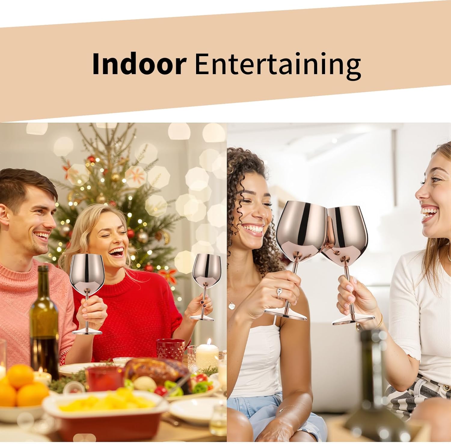 Stainless Steel Wine Glasses Set of 2 — Unbreakable, Stemmed Metal Wine Glass for Outdoor Events and Trips. Elegant and Fancy — Perfect for Holidays, Birthdays, and Anniversaries(Rose Gold) - Image 5