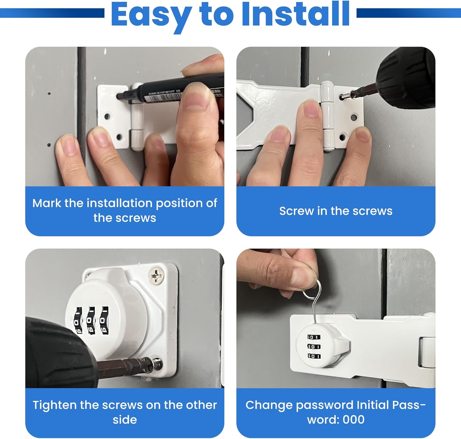 Keyless Cabinet Lock with Combination Code - 3-Digit Password Hasp Latch Lock for Drawers, Bifold Closet Door and Double Sided Door (White, 4.5 Inch, 4 Pack)