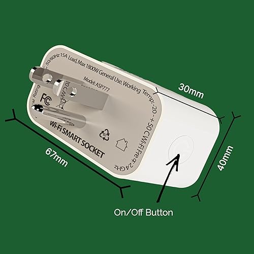 Miniatura 9 de Adarii Enchufe inteligente Wi-Fi de 15 A1800 W de 2.4 GHz, Google Home, IFTTT, control remoto, temporizador, programación, agrupación, sin