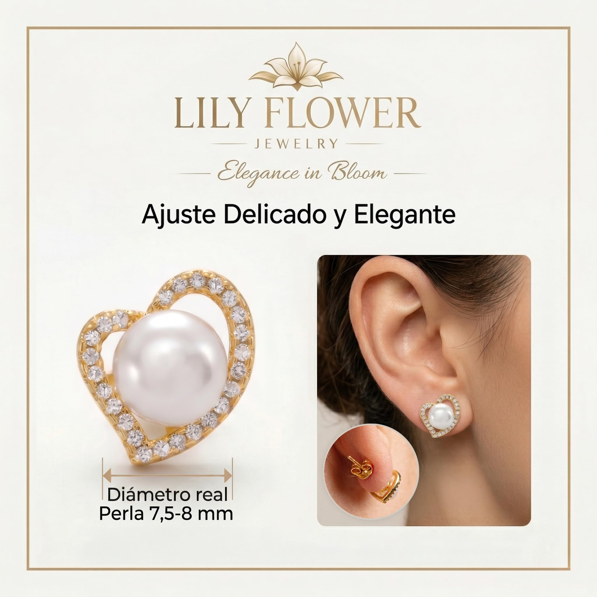 Pendientes Perla Mujer, Corazón, Circonitas, Plata 925