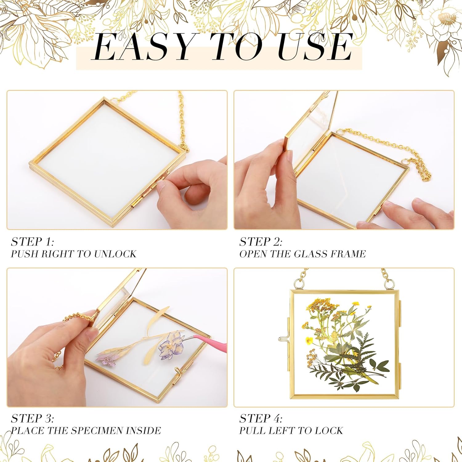 Kigley 12 Pcs Double Glass Pressed Flower Frame with Chain Bulk Vintage Floating Hanging Glass Flower Photo Frame Craft 2.4" and 3.2" Rustic Small Ornament for Handicraft Decor Gallery Artwork