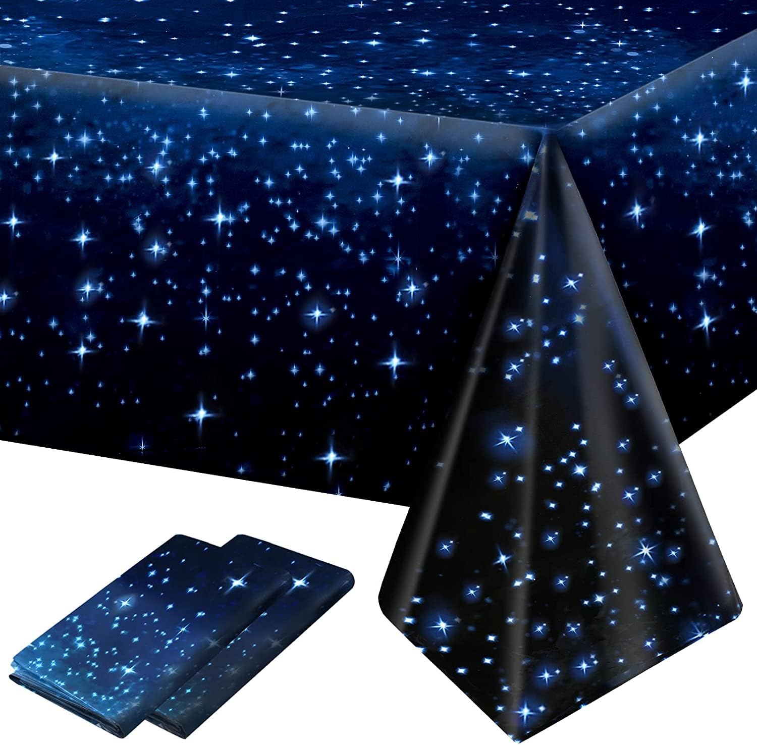 Space Tablecloth Starry Night Tablecloths 2PCS Decorations Plastic Galaxy Table Cover Space Stars Theme Party Supplies for Birthday Home Decorations, Waterproof Oil Proof Star Tablecloth 54'' x 108''