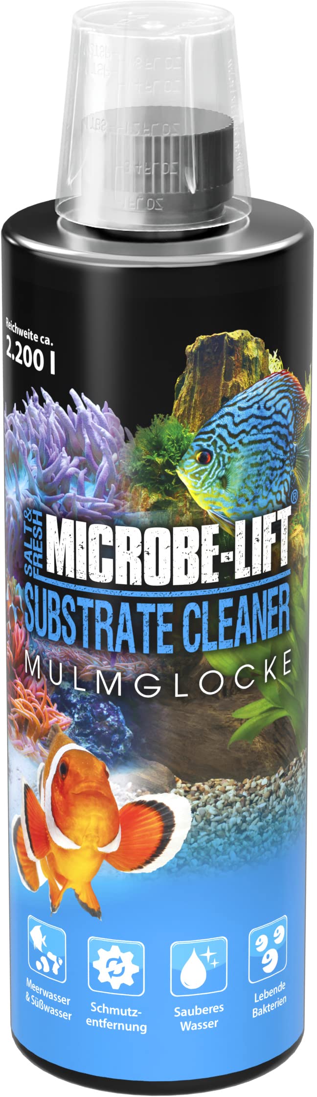 Aquarium substrate cleaner – ARKA Substrate Cleaner 473 ml – removes sludge & detritus from gravel & substrate – 100% biological with live bacteria – no siphon or hose – for freshwater & marine tanks