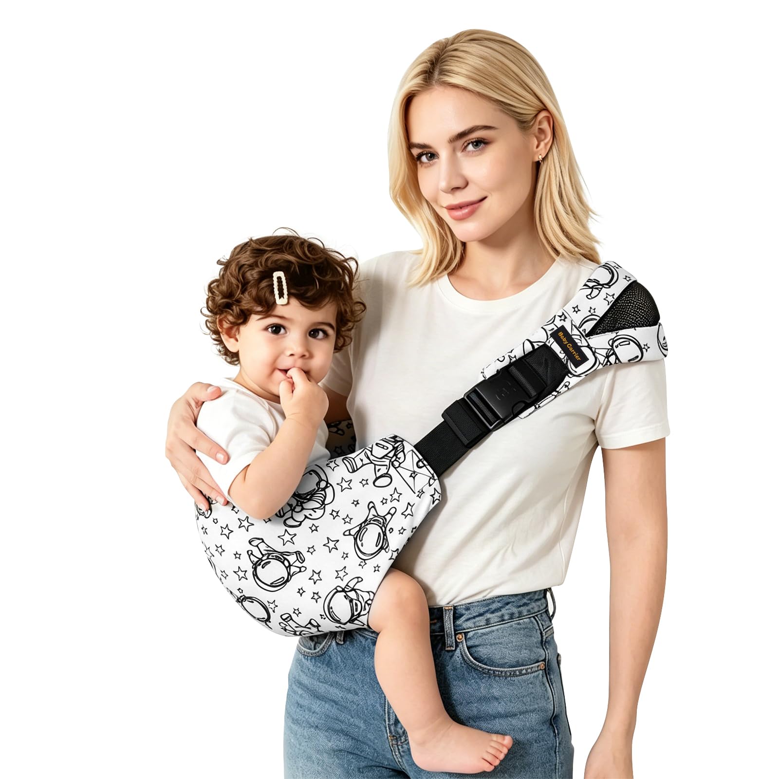 Baby Sling Carrier for Toddlers, Adjustable One-Shoulder Baby Carrier, Lightweight Breathable Baby Sling for Travel, Walking & Daily Use, Ergonomic Baby Holder,Hip Healthy Baby Sling Carrier Black and White 012