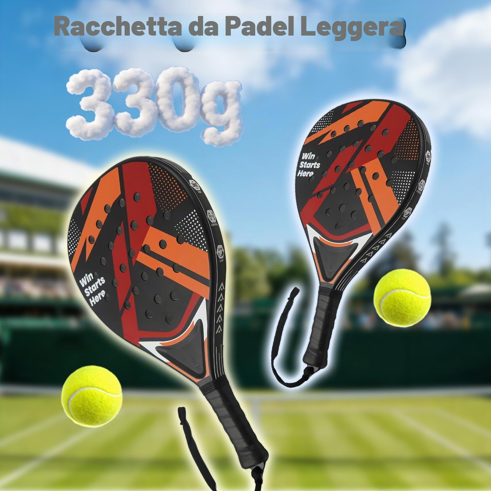 Set Padel per Principianti e Junior – Racchetta Padel Leggera 330 g Superficie ABS Impugnatura Antiscivolo Laccio di Sicurezza Regolabile – Ideale per Partite Amichevoli e Pratica in Famiglia