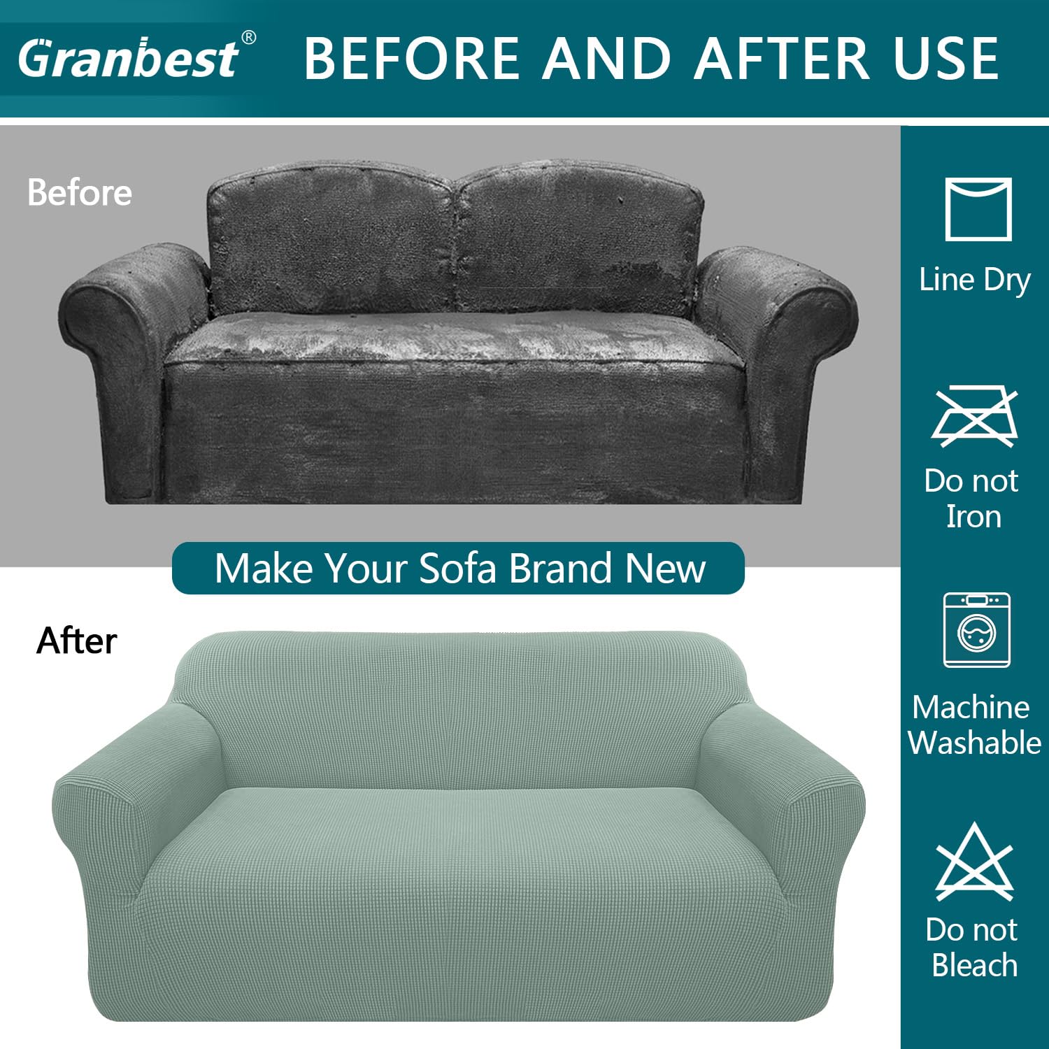 Granbest - Copridivano altamente elasticizzato, moderno, in tessuto jacquard, per soggiorno, funge da protezione per cani e animali domestici (3 posti, verde avocado)