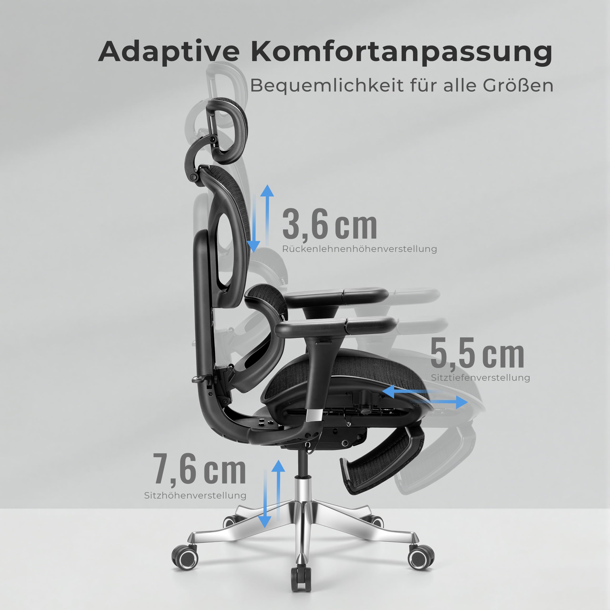 WELAX S9 Pro Ergonomischer Bürostuhl mit Mesh-Rücken, Lendenstütze, Fußstütze, 6D Armlehnen und verstellbarem Sitz – Komfortabler Gaming- und Homeoffice-Stuhl, Schwarz