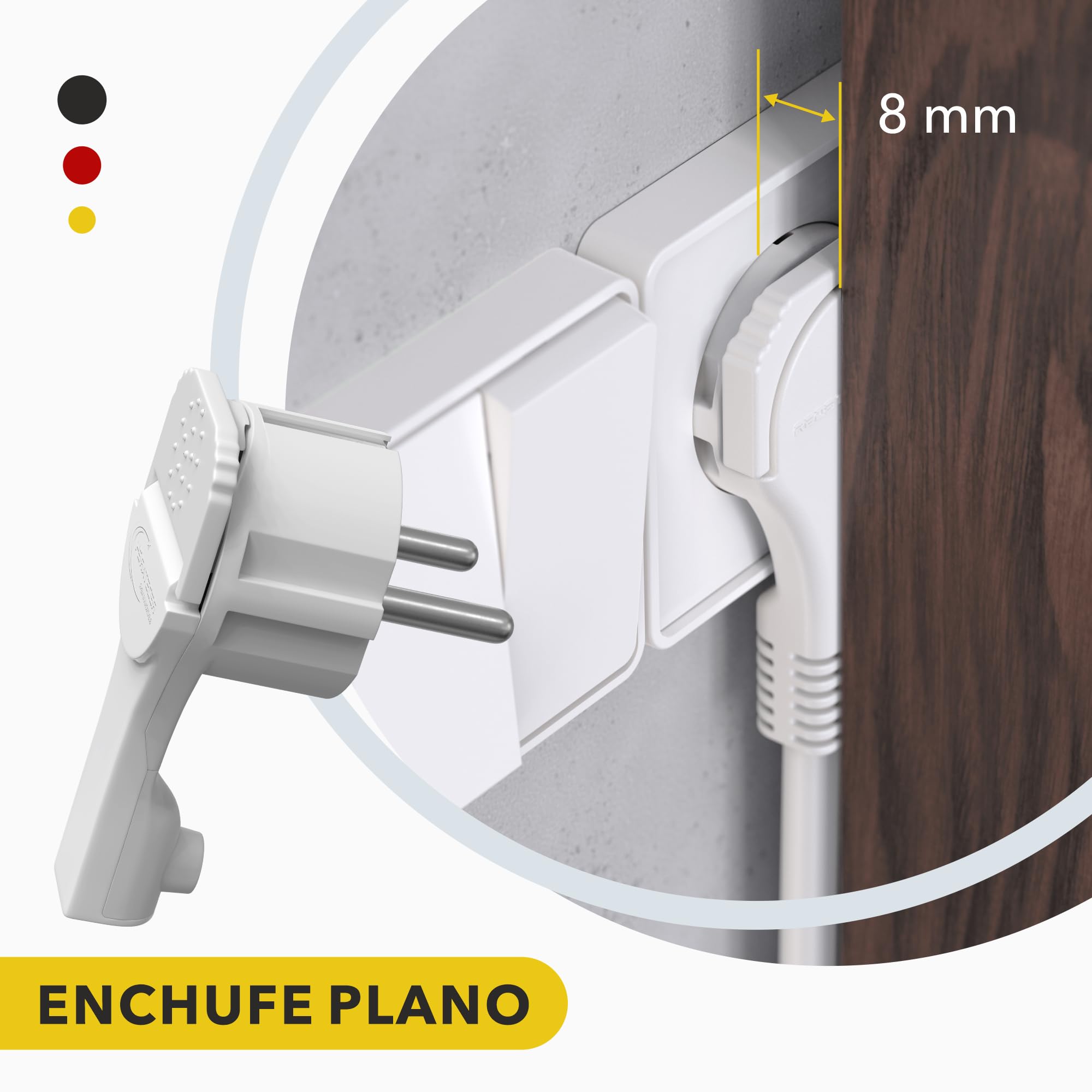 Enchufe Macho Plano Acodado con Contacto de Puesta a Tierra Plástico 8 mm de Altura asa Plegable Protección Contra Dobladuras 250V 16A para Cable de hasta 3x1,5 mm² Angulo CEE 7/7 4 Pieza Blanco