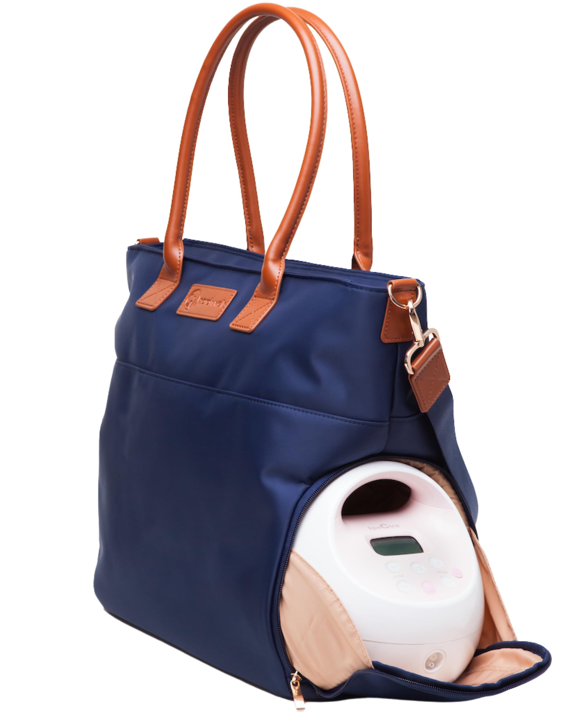 Abby Breast Pump Tote with Real Leather Straps – Stylish Pumping Bag with Insulated Pockets, Laptop Storage & Easy-Clean Interior – Professional