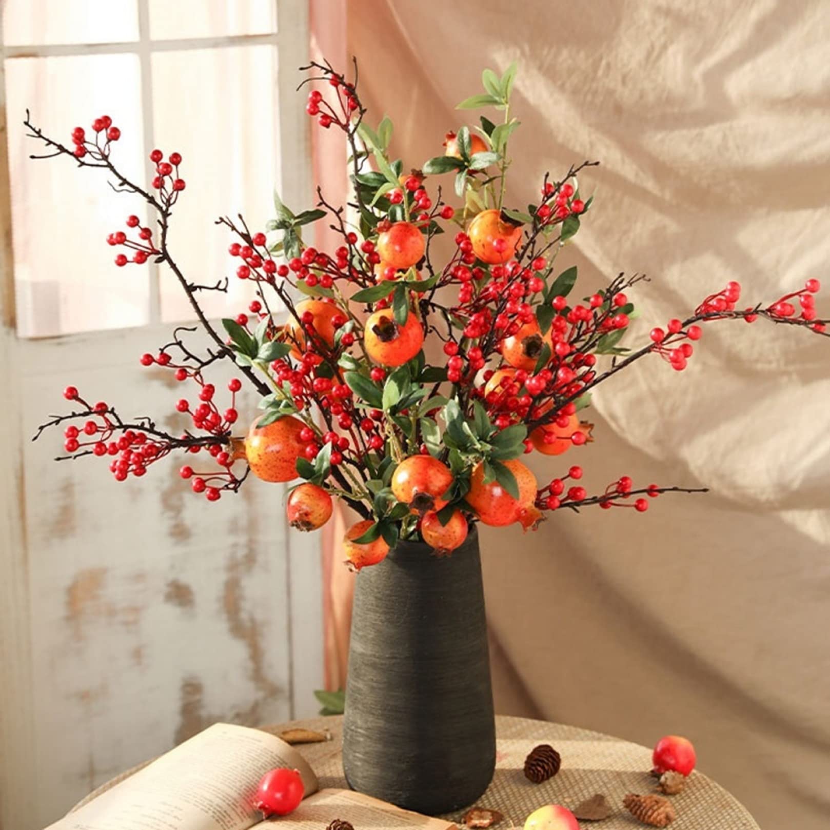 Amazon｜石榴 ザクロ 果実 造花 人工観葉植物 花束 ブーケ 枯れない花
