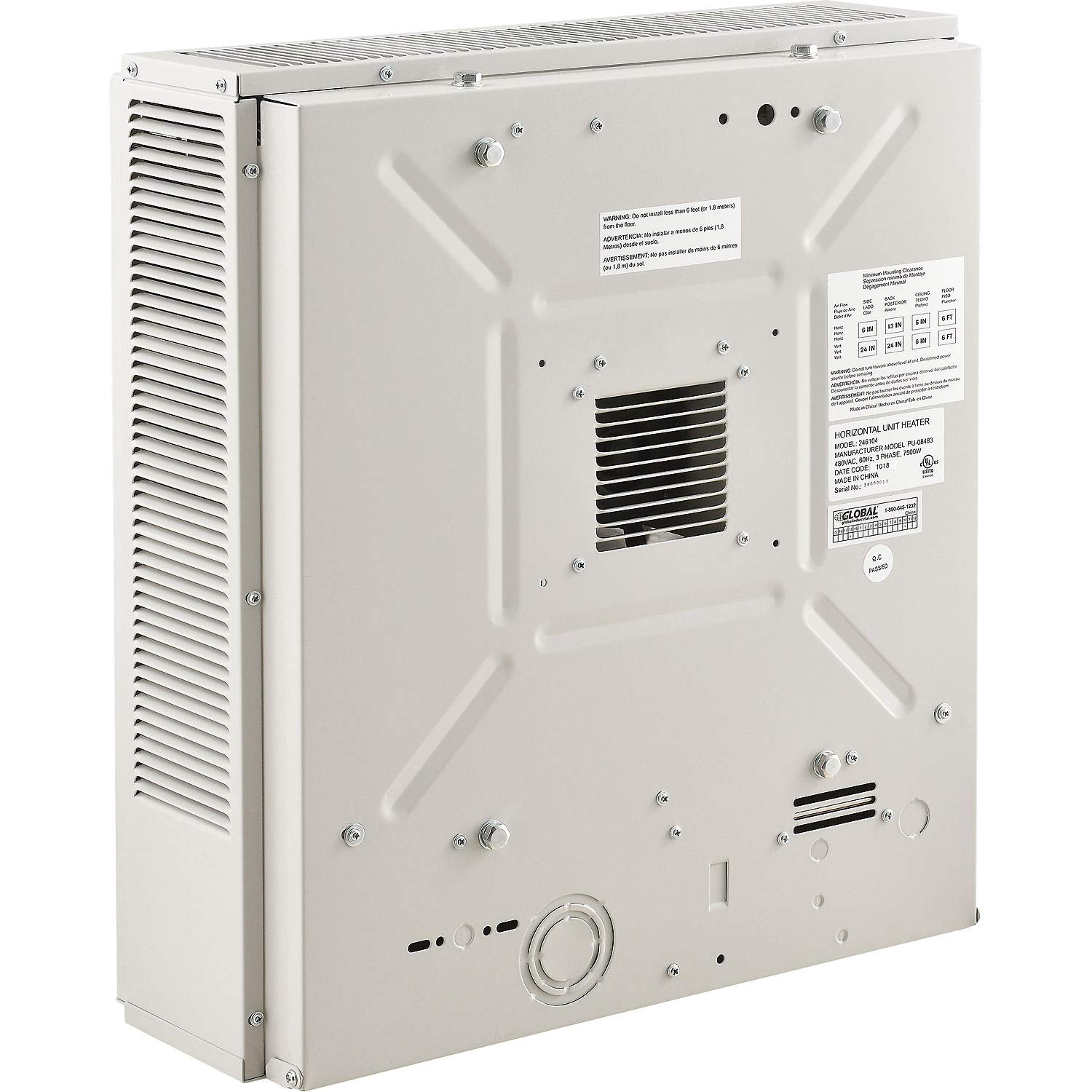 Global Industrial 480V Horizontal or Vertical Downflow Unit Heater, 7.5KW, 3 Phase