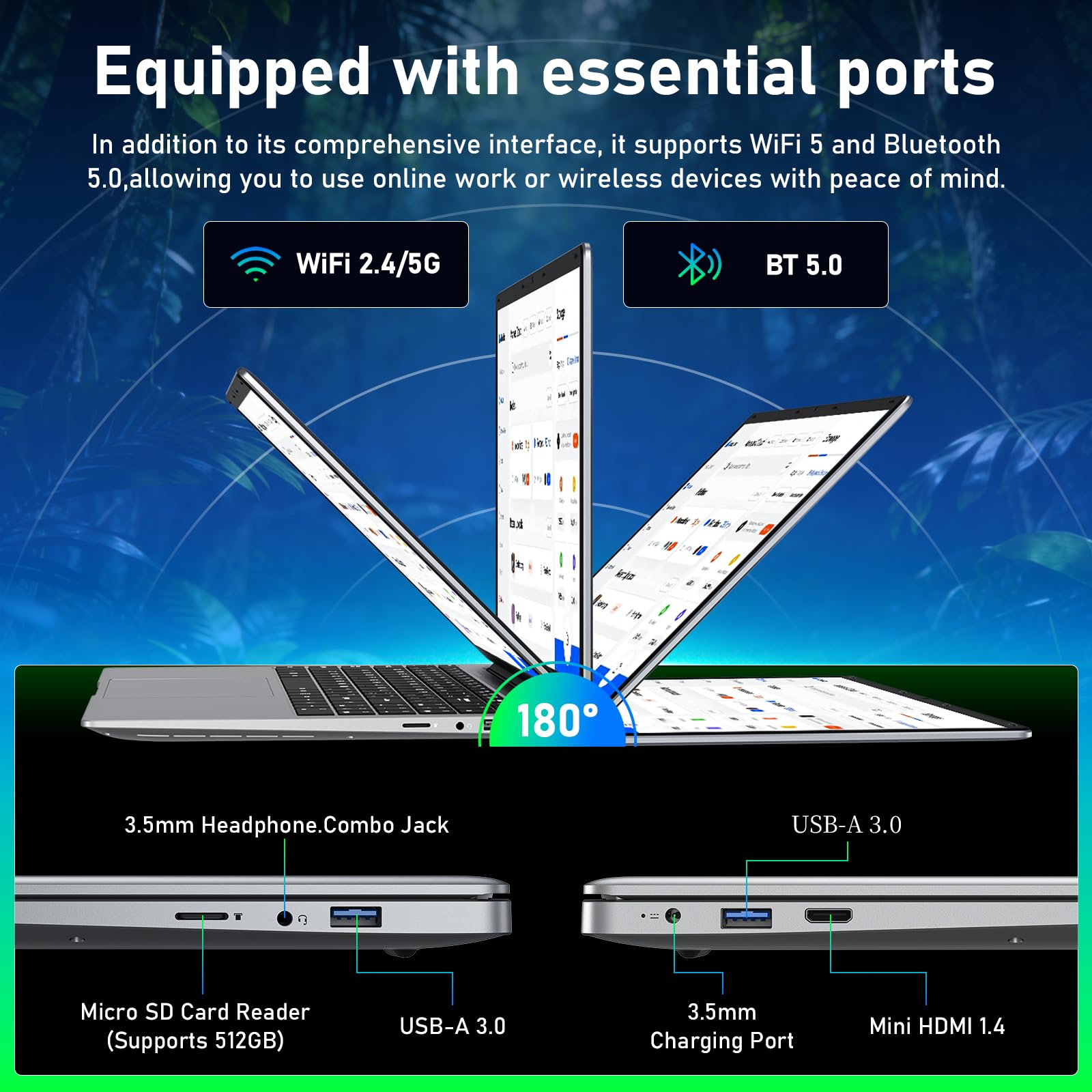 15,6" Ordinateur portable Win11 Pro avec 12 Go de RAM,SSD 256 Go,MS Office 365,écran 100 % sRGB,processeur N4000, Wi-Fi 5 double bande,Bluetooth 4.2, USB-A, HDMI, écran FHD 1920 x 1080 (N4000 12+256) - 5