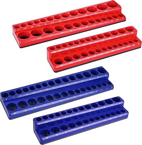 Organizador magnético de llaves de vaso de 4 piezas, soporte magnético de 14 pulgadas, 38 pulgadas, bandejas métricas SAE para enchufes, juego de