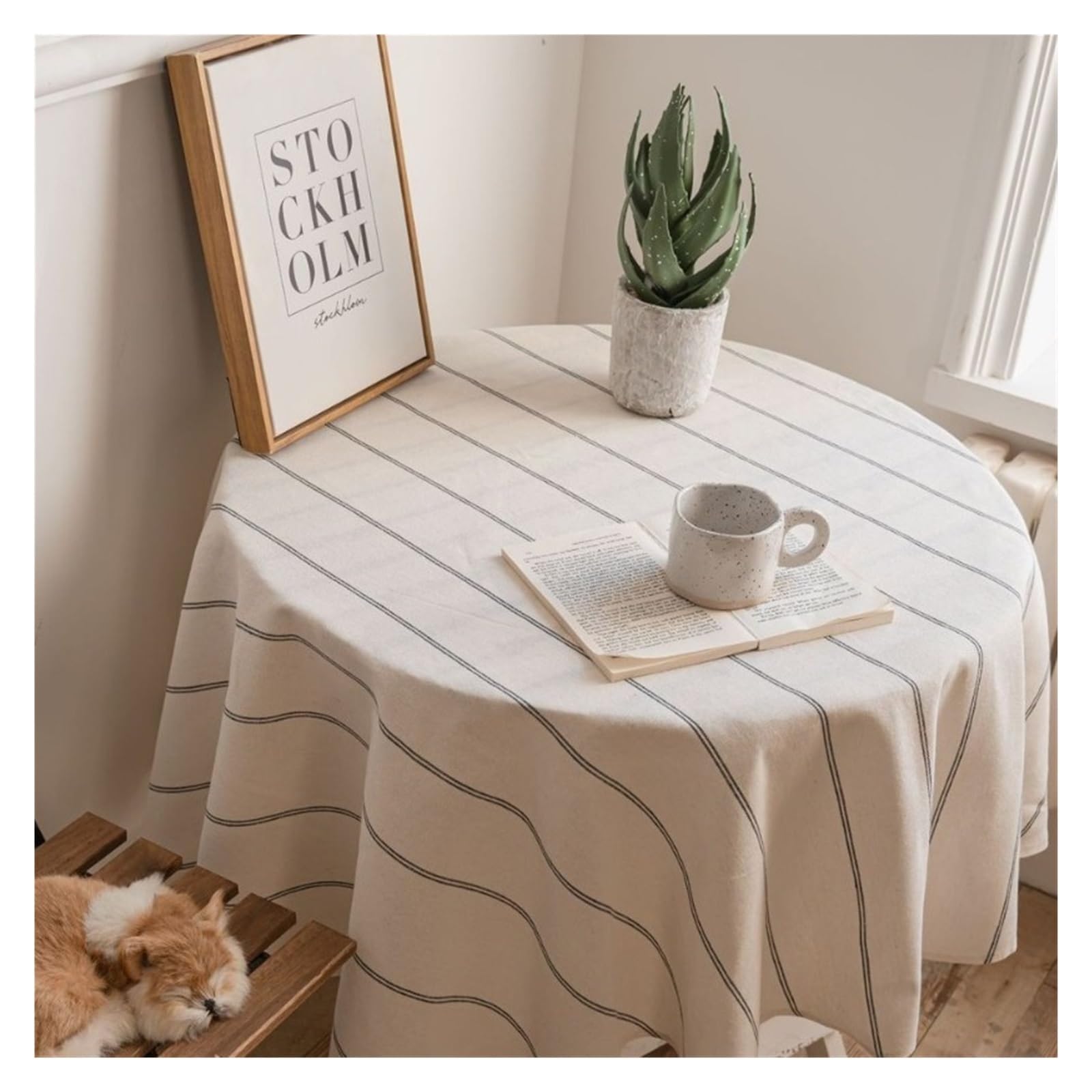 DYYEUAVT Striped Round Coffee Tablecloth