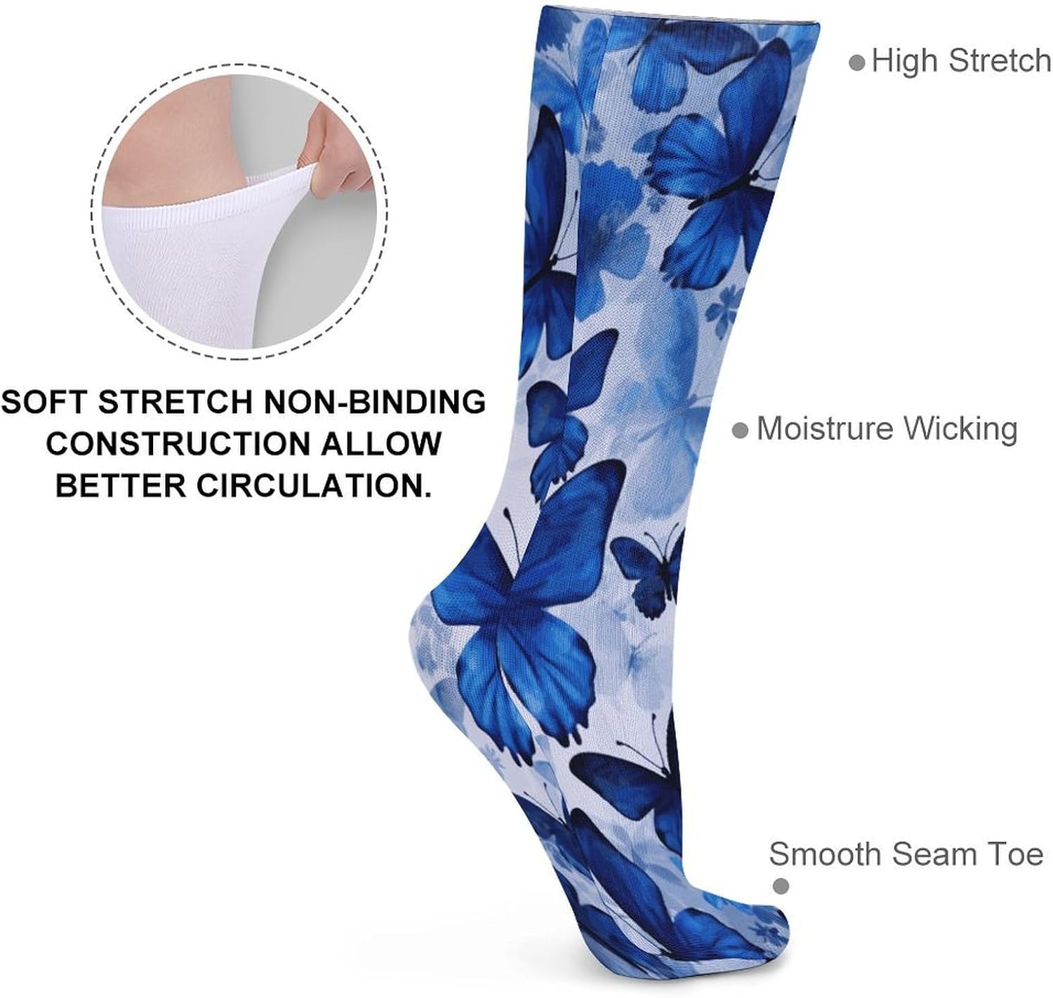 Blue Butterflies Crew Socks Soft Thermal Socks | Socks for Men Women-Casual Wicking,High Stocking for Sports Running-Long Thin Tube Sports Breathable