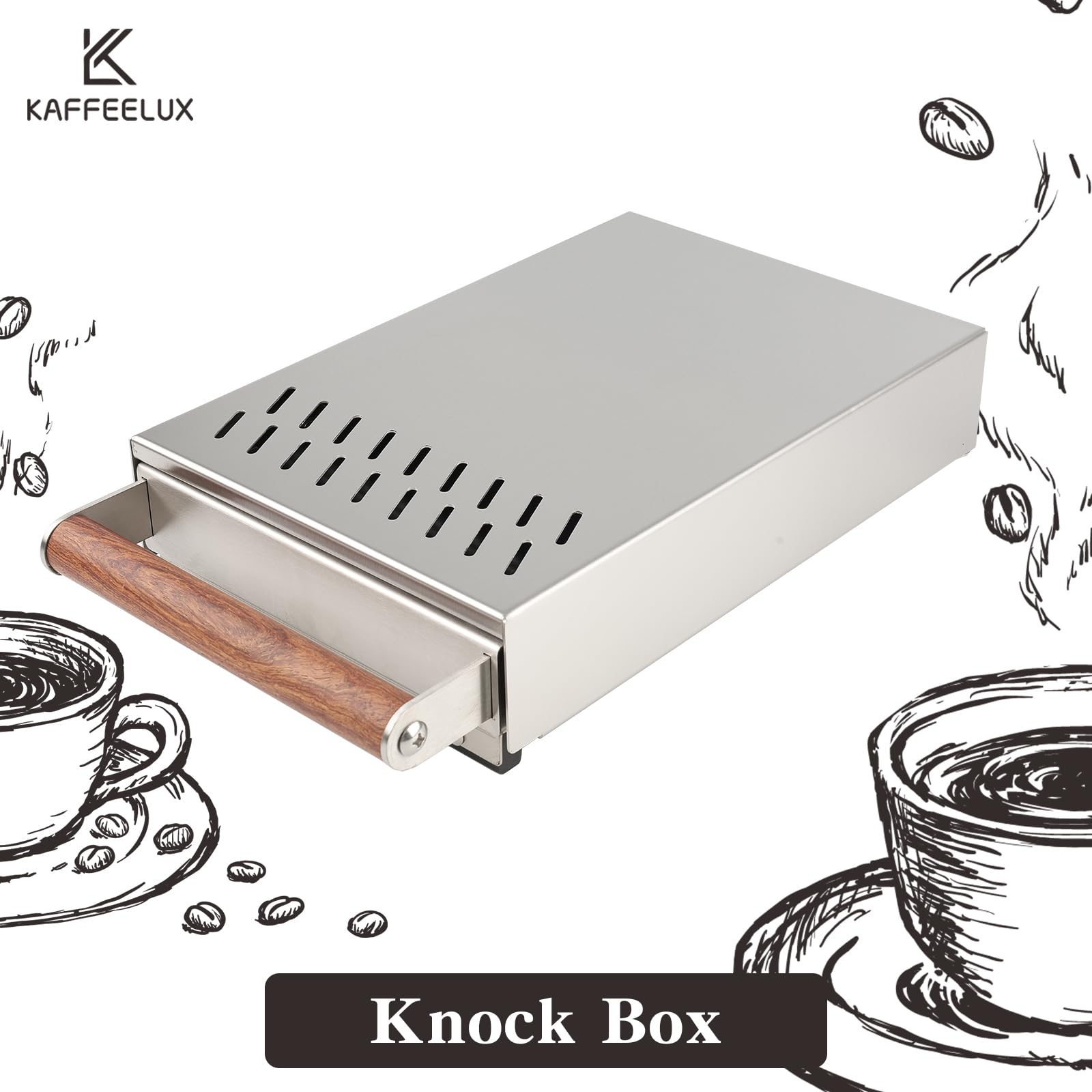 Caja de golpeteo de cajón con asa, contenedor desmontable de acero inoxidable, contenedor de café extraíble, absorbe los golpes y duradero, estilo barista, palo de golpeo desmontable, mango de madera