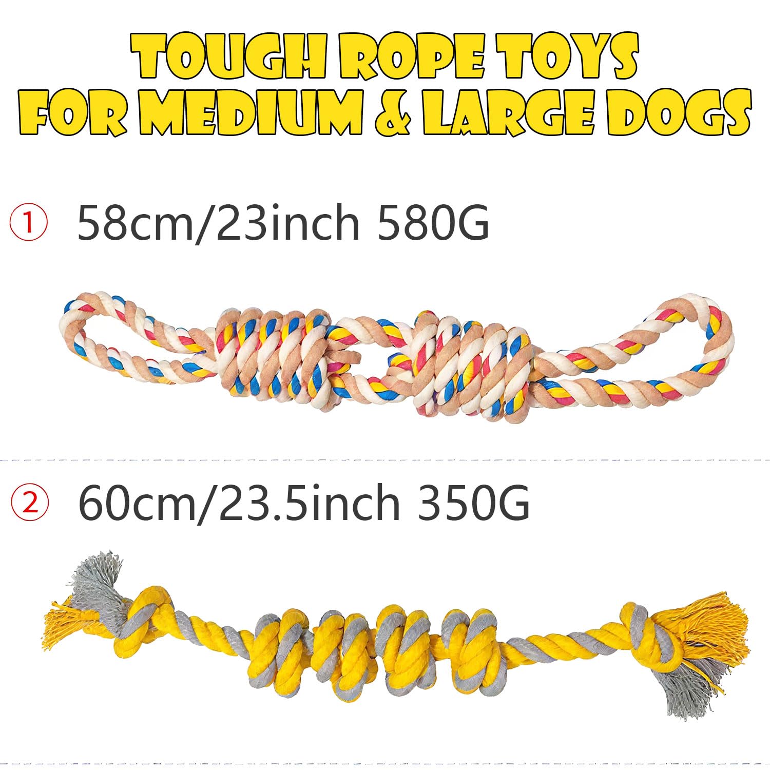 Speedy Panther Dog Rope Toys for Large & Medium Dogs, 2 Pack 60cm Tug of War Toy for Aggressive Chewers 100% Cotton Rope Toy - Image 2
