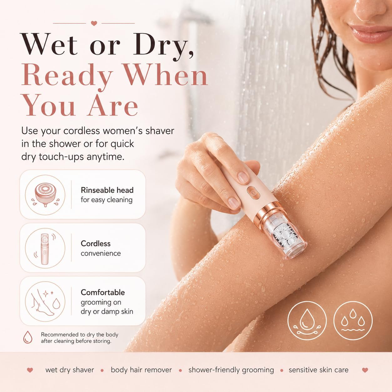 Facial Hair Removal for Women, 2-in-1 Epilator & Trimmer with LED Light, Painless Electric Hair Remover for Face, Upper Lip, Chin, Legs & Bikini, Rechargeable Wet & Dry Portable Device (Rose Gold)