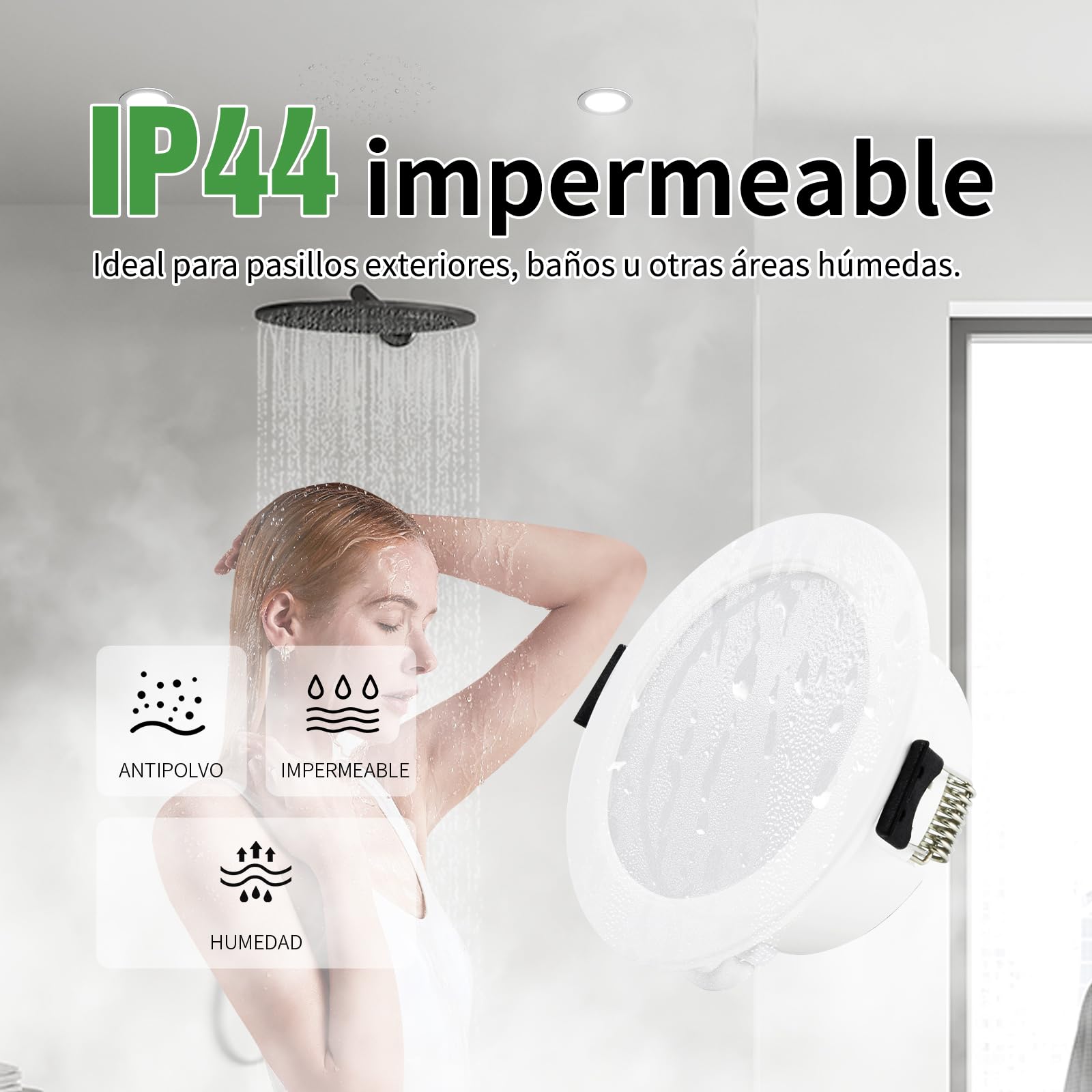5W Ojo de buey led para techo, 3000K/4000K/6000K Blanco Cálido/Neutro/Frío, Downlight LED Techo Empotrable IP44 para Baño Cocina Sala de Estar Ø65-75mm Agujero, Pack de 10