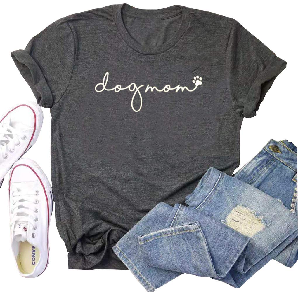 Dog Mom T-Shirt Women Funny Mama O-Neck Graphic Tees Casual Loose Short Sleeve Tops Dog Lover Gift Blouse