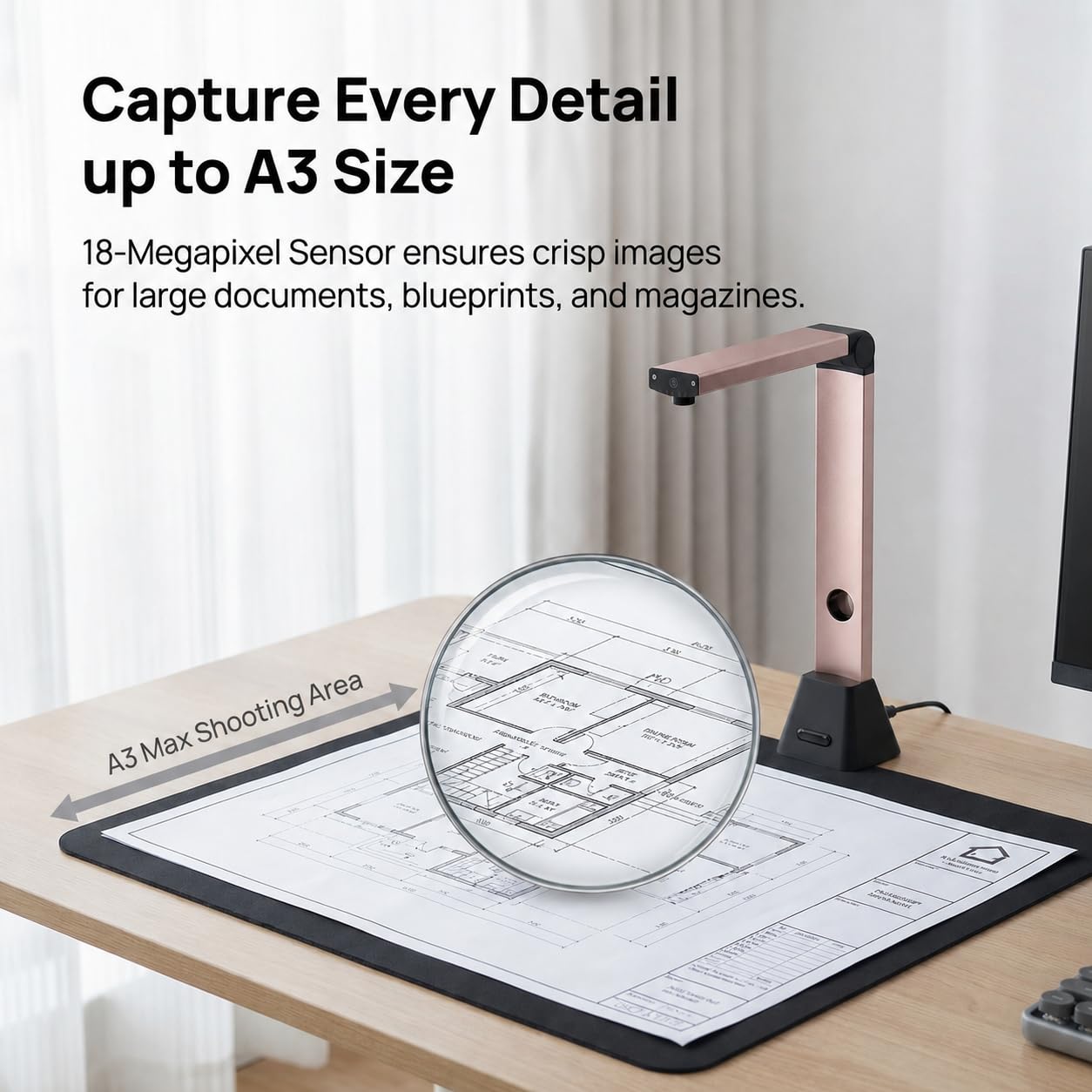 Scanner Documenti Portatile A3: 18MP Alta Definizione Scansione Multi-Formato con OCR 130 Lingue Appiattimento Curve USB Windows (Non Compatibile Mac) per Casa Ufficio Business Istruzione
