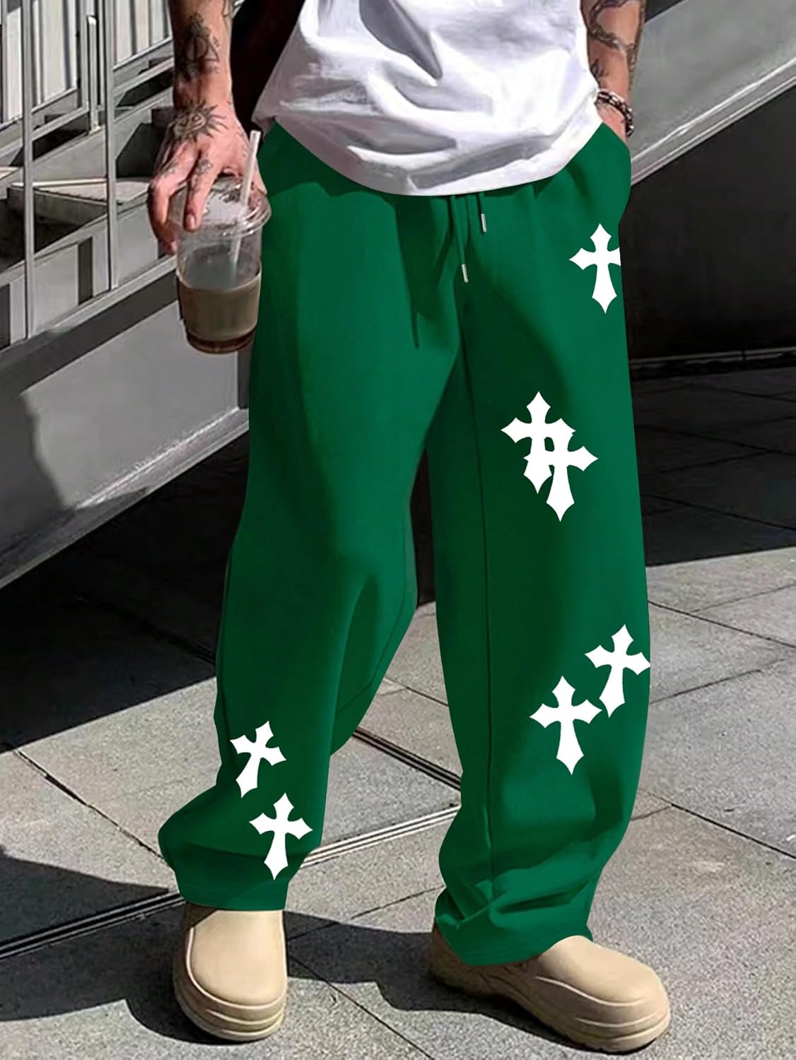 ZAFUL Mens Wide Leg Sweatpants Casual Straight Baggy Drawstring Open Bottom Loose Fit Workout Jogger Track Pants with Pockets