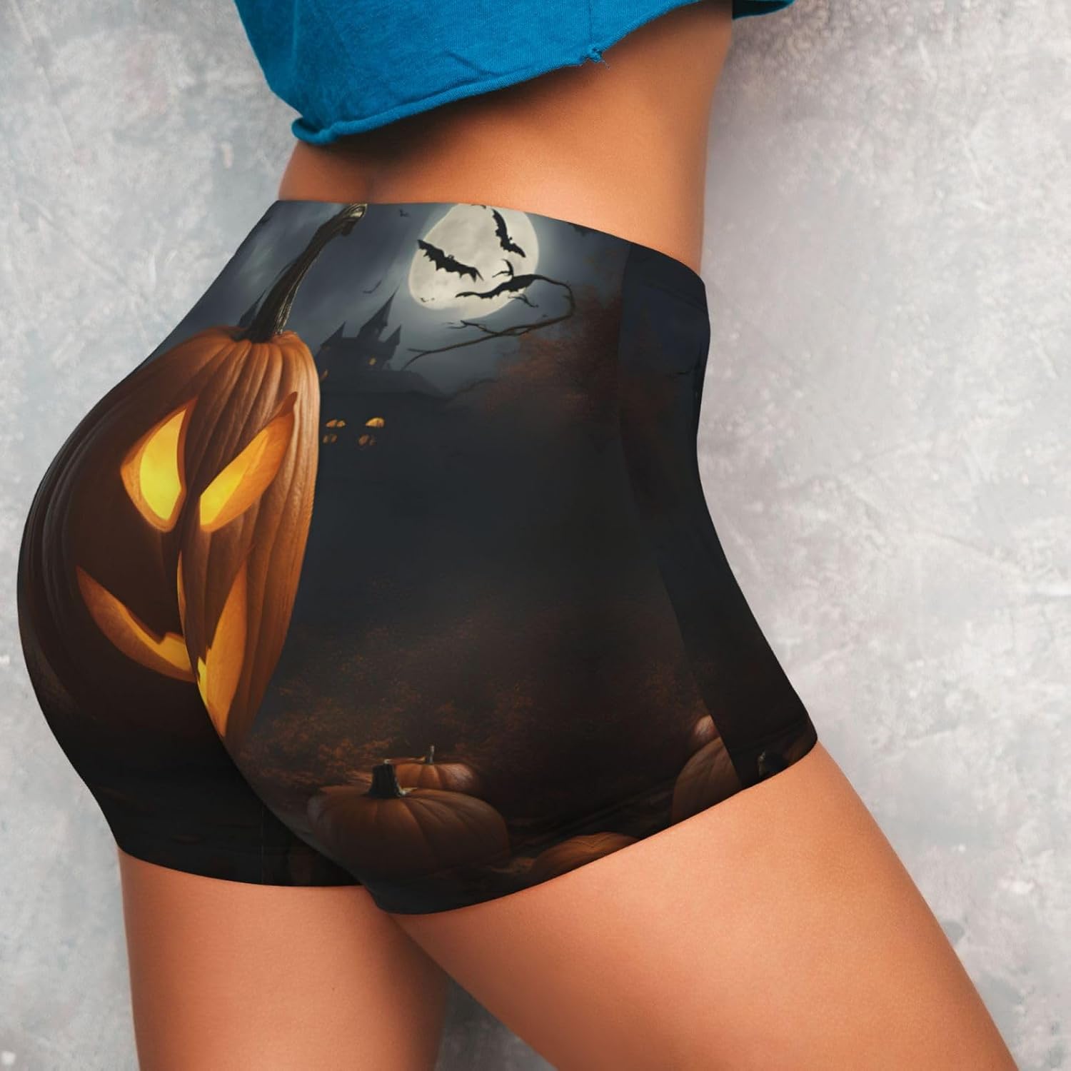 Halloween Pumpkin Print Premium Running Shorts for Women,Biker Shorts,for Gym Sessions and Casual Wear