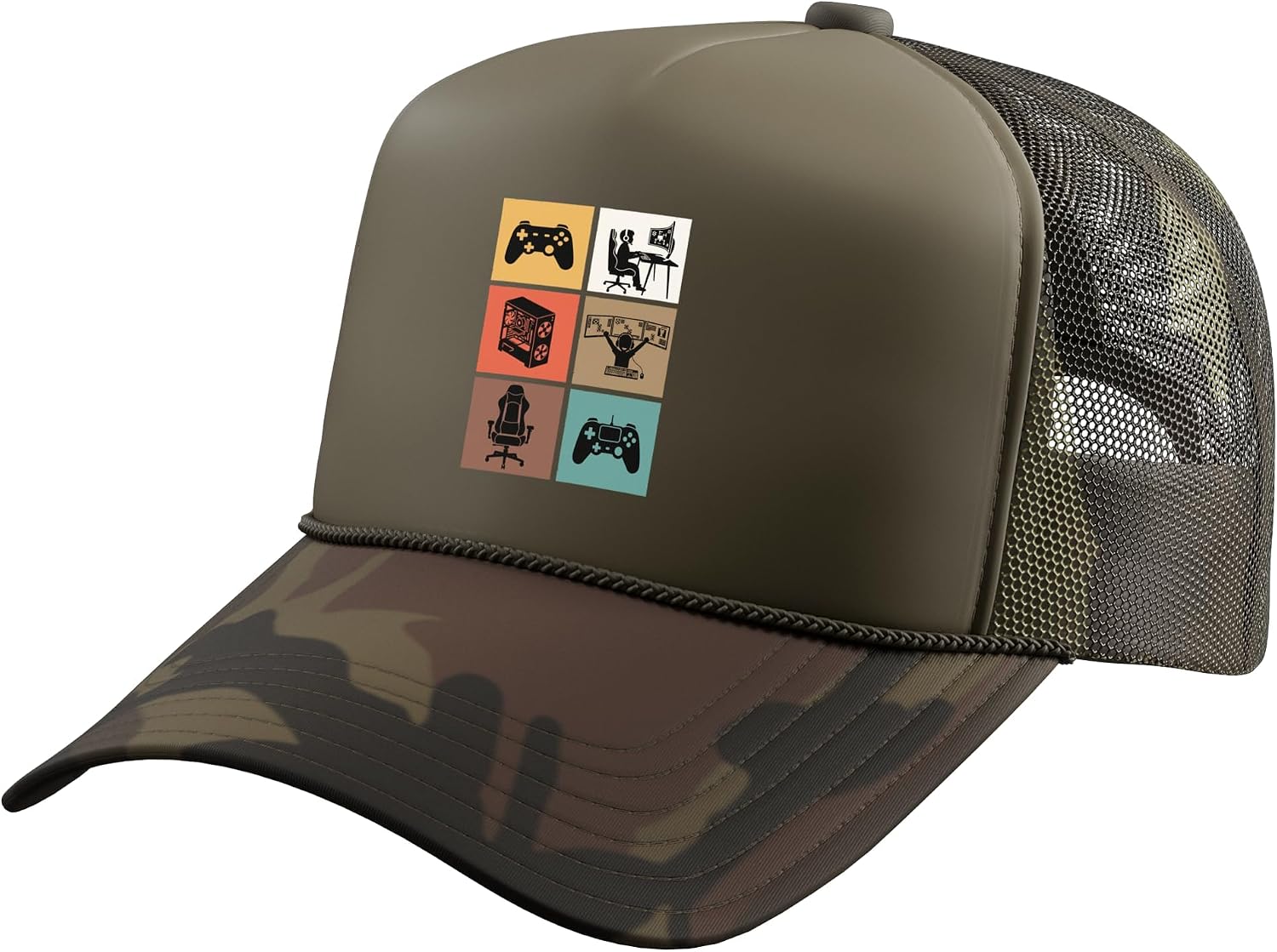 Retro Gamer Controller Kids Room Wall Art Gaming Console Pc Trucker Hat with Adjustable Mesh Back