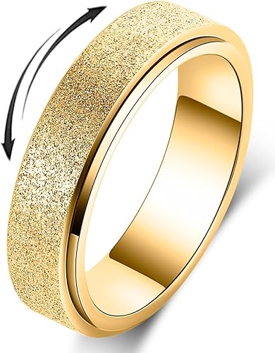 Miniatura 13 de Titanium Stainless Steel Anxiety Ring for Women Men Fidget Spinner Ring, Size 6-12, Width 6MM, 5-Color: Rose Gold-Rainbow-Silver-Black-Blue